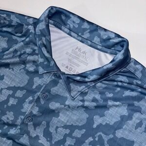 HUK Performance Fishing Polo Mens XXL Blue Camo Running Lakes Short Sleeve